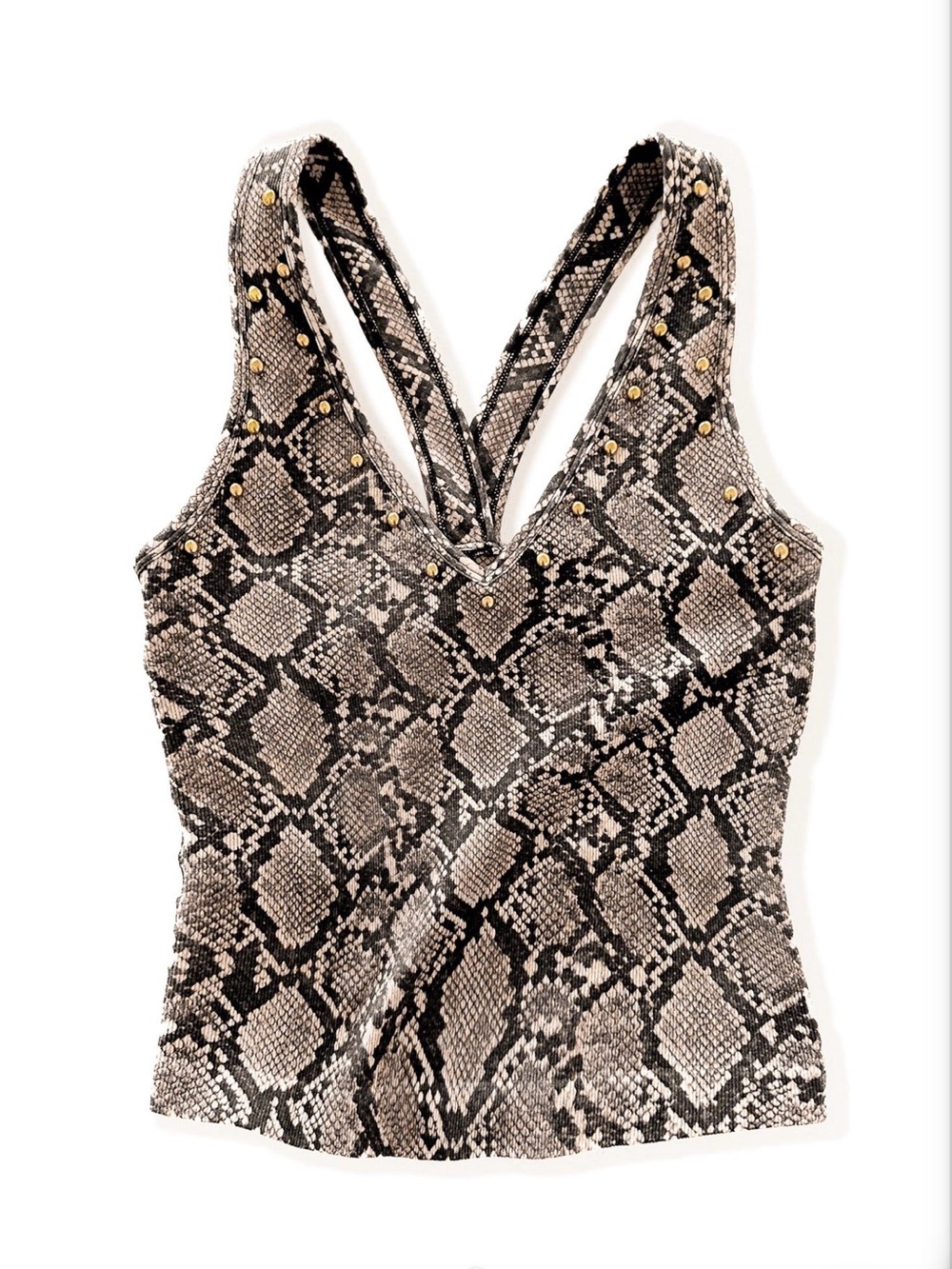 Snake Print Studded V-Neck Brami - Black & Cream NWT 1/2X